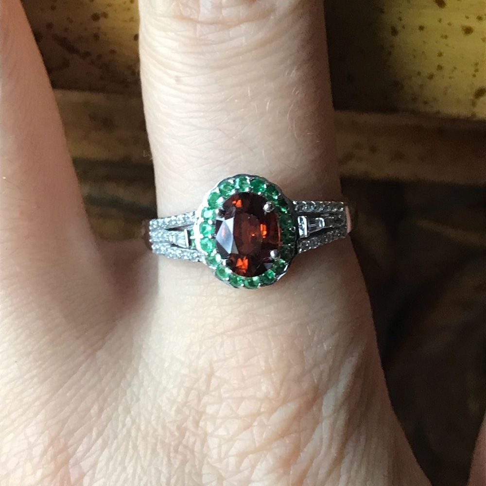 Natural Tsavorite Zircon Sterling Silver Halo Ring Size 10